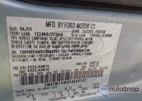 2005 Mercury Grand Marquis Gs из США, поврежденный, VIN 2MEFM74WX5X665582